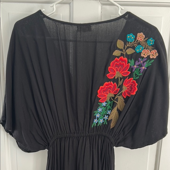 Cost Plus World Market Black Maxi Dress with Floral Embroidery - Picture 3 of 4